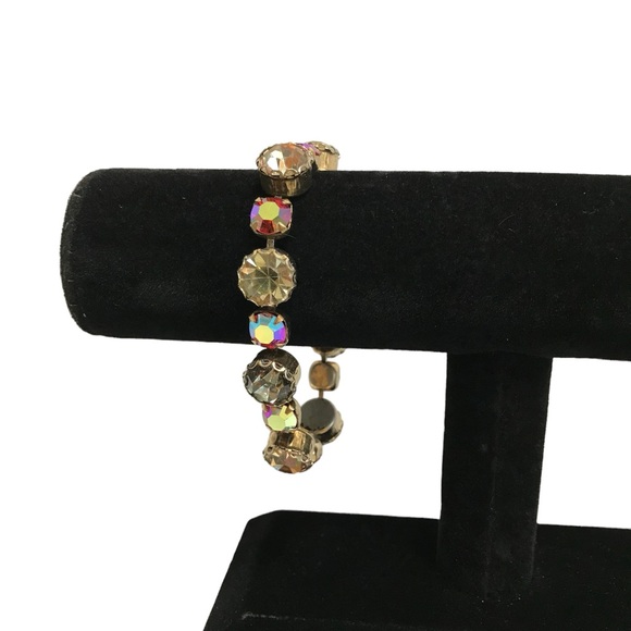 Regency Vintage Crystal Rhinestone Tennis Bracelet Carnival Glass Black Tones - Picture 5 of 8